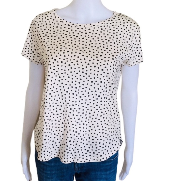 H&M Basic Polka Dot Print Tee/Top With Round Neck & Cap Sleeves Ivory Size Small - Picture 3 of 12